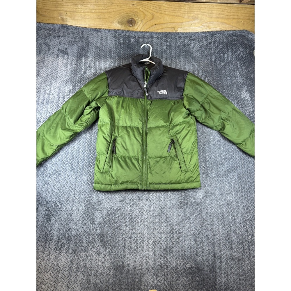 The North Face Goose Down Puffer Jacket Boy L 14-16 Green Black Ripstop Full Zip